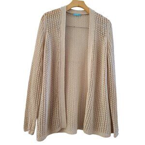 J. McLaughlin Beige Open Weave Cardigan beachy coastal grandma size Medium